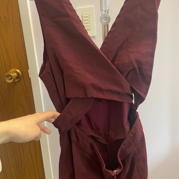 Burgundy Wrap Open Back Jumpsuit - Picture 2 of 3